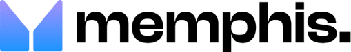 Logo of Memphis, featuring a stylized blue gradient 'M' and the word 'memphis' in bold black font, representing the brand's identity in the logistics and transportation industry.