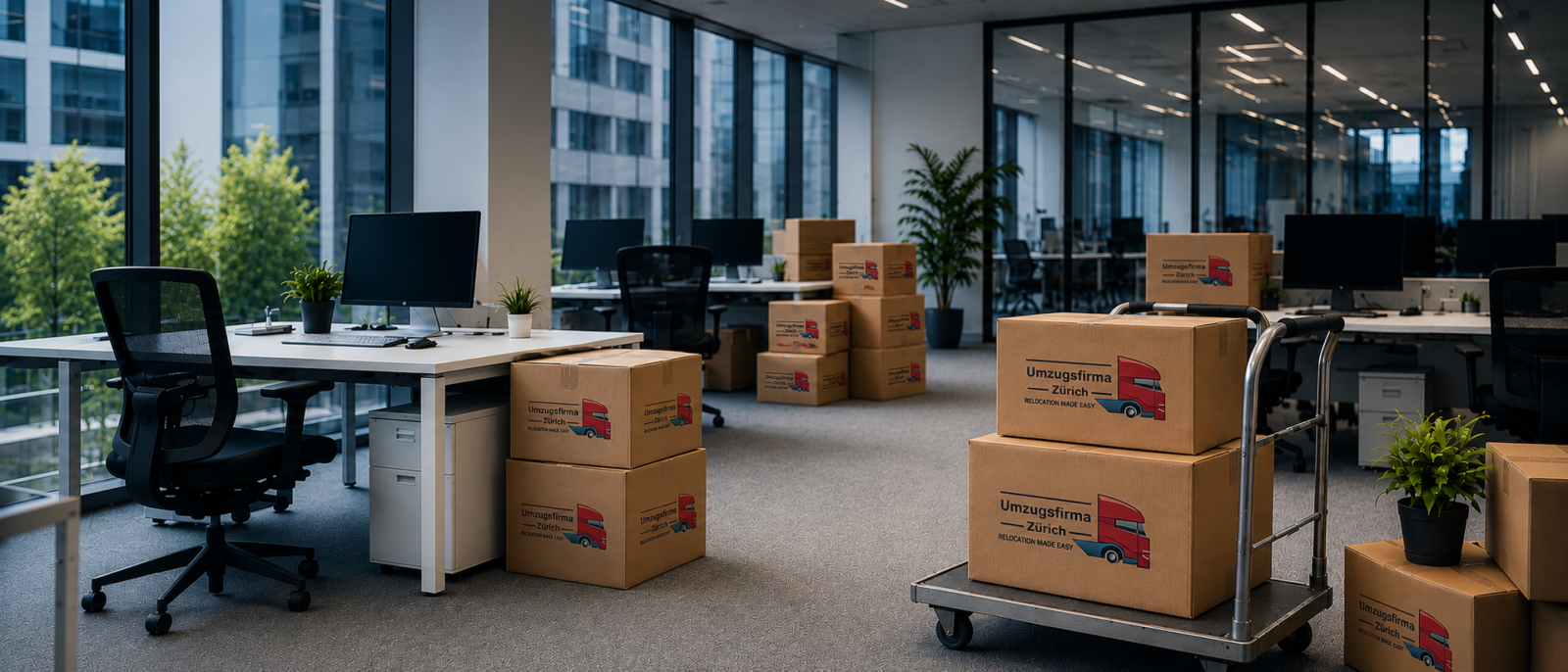Checkliste für einen Geschäftsumzug mit UFZ-Umzugskartons in einem modernen Büro