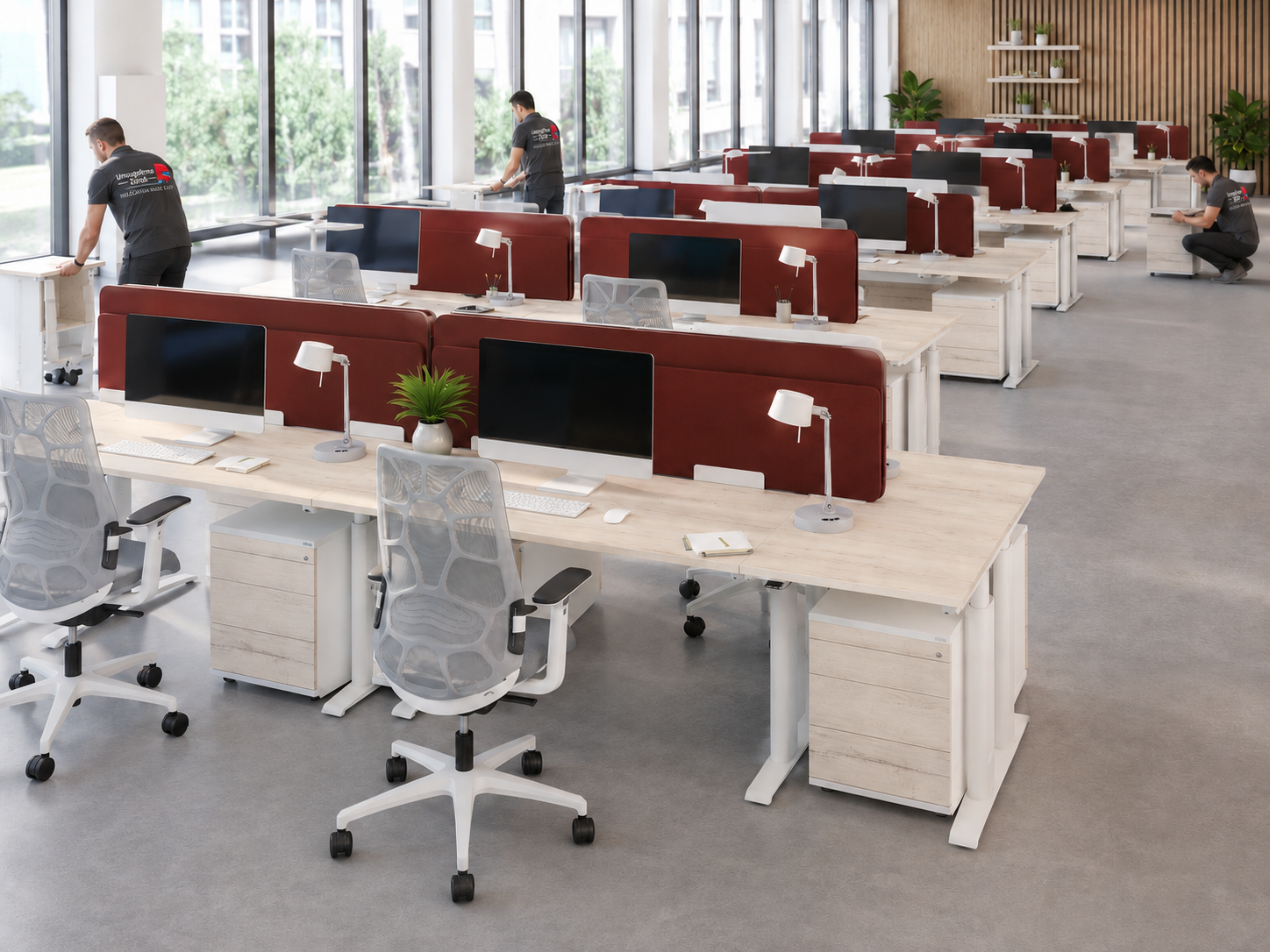 UFZ Mitarbeiter bei der Montage moderner Büro- und Geschäftsmöbel in Zürich
