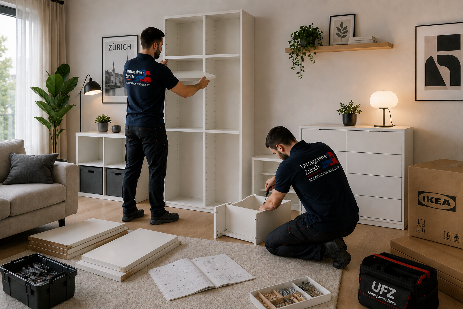 UFZ Mitarbeiter bei der professionellen Montage von IKEA-Möbeln in Zürich