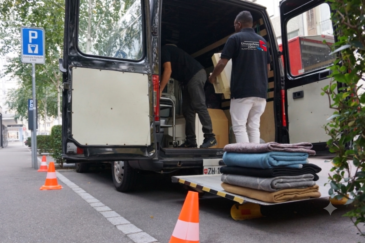 Beladung eines Fahrzeugs bei einer Räumung und Entsorgung in Zürich
