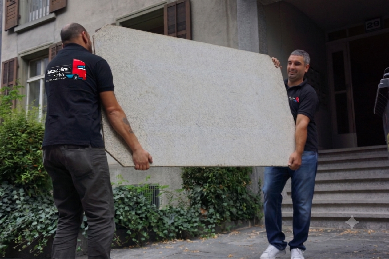 UFZ-Team beim sicheren Transport einer schweren Steinplatte in Zürich
