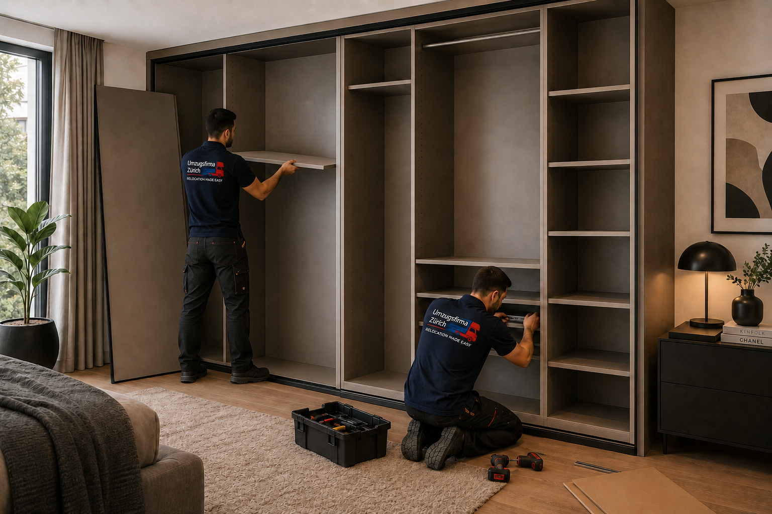 UFZ Mitarbeiter bei der Montage eines Schrank- und Einbausystems in Zürich