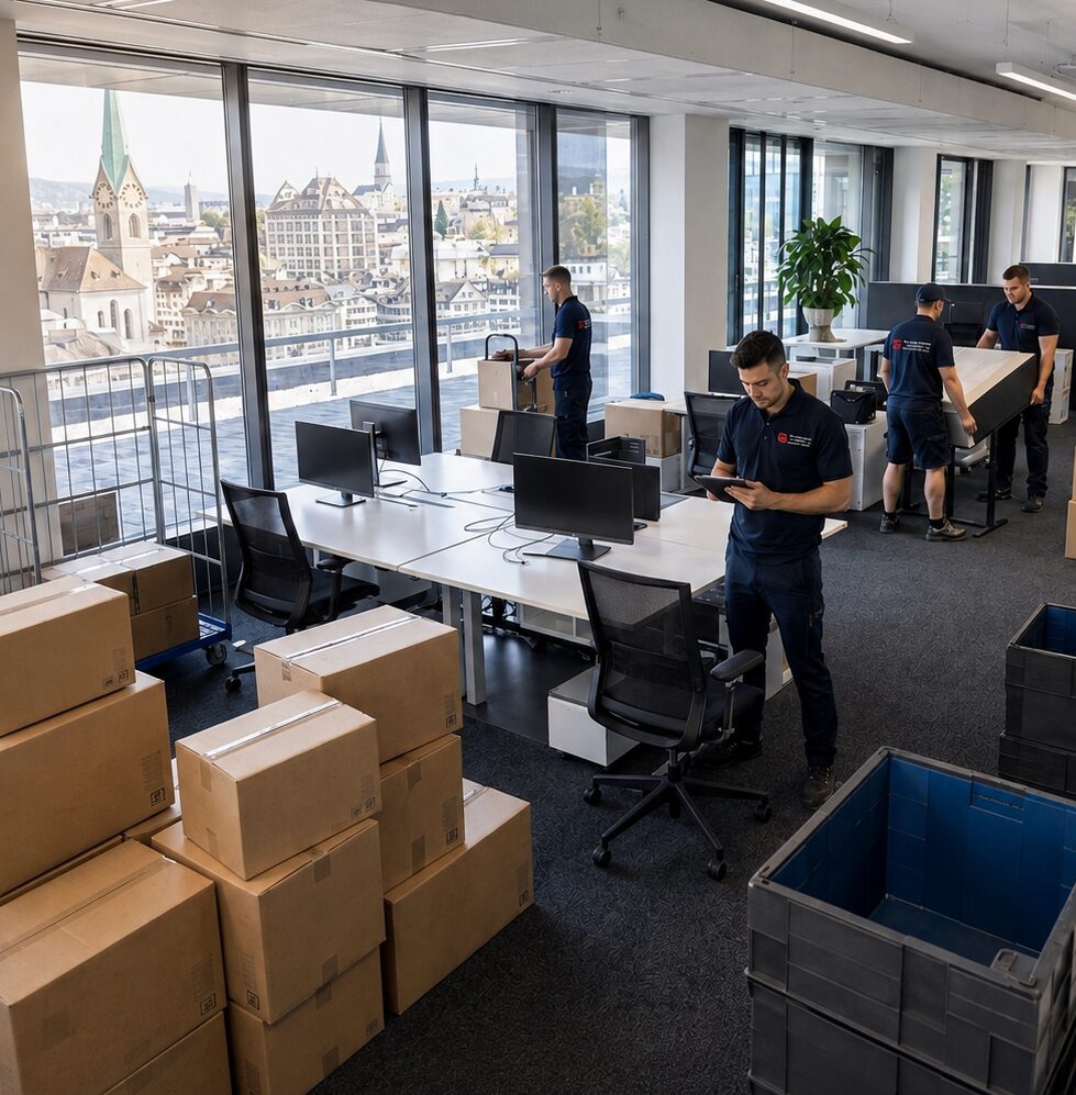 UFZ Team bei einem professionellen Büroumzug Zürich in einem modernen Büro