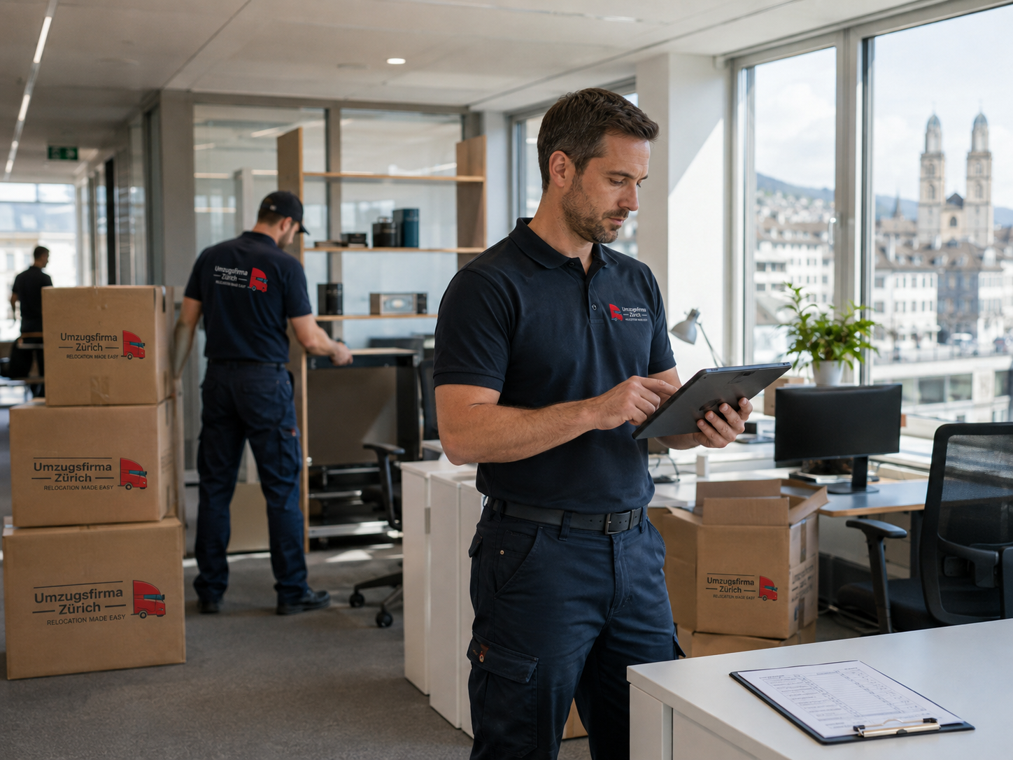 UFZ Mitarbeiter bei der Projektplanung und Inventaraufnahme für einen Büroumzug in Zürich